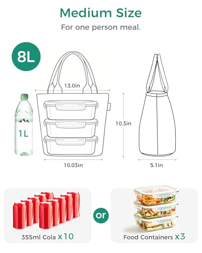 Image of Gloppie Womens Lunch Bag Insulated Lunch Tote Leakproof Cooler Bag for Work | 3-Layer Thermal Liner,Keeps Meals Cool Fresh In Summer, Reusable Food-Grade Leakproof Liner, Medium Size With Rear Pocket