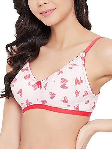Image of Clovia Women's Cotton Non-Padded Non-Wired Heart Print Full Figure Bra (BR0185T04 Pink 36D)