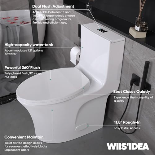 Bostana One Piece Toilet,0.8/1.28 Gpf Dual Flush Toilet With 15.1"W Soft-Close Seat,Modern American Standard Elongated Toilet For Bathrooms With 17"Comfort Height Seat,12"Rough-In  thumb #2