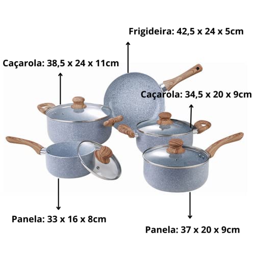 Conjunto de Panelas Indução Antiaderente Cerâmica Granite 5 Peças