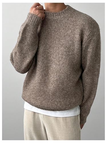 COZYEASE Men's Crewneck Long Sleeve Sweaters Drop Shoulder Knit Pullover Tops Basic Knitwear2