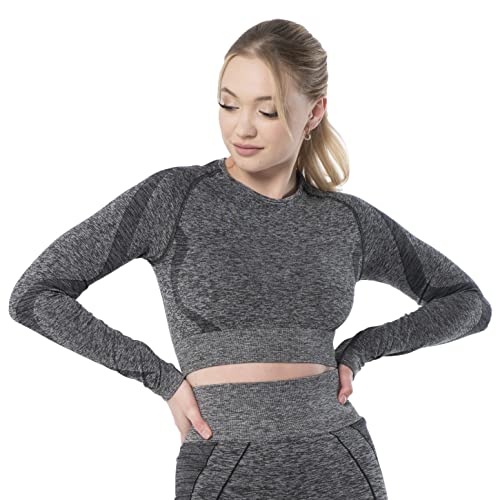 UnsichtBra T-shirt de sport à manches longues pour femme | Haut de yoga fitness dans de nombreuses couleurs, Gris, L - XL Cover