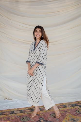 Image of Women's Viscose Rayon Printed A-Line Kurta - 3 /4 Sleeve Ethnic Tunic for Casual Long Kurta 1061