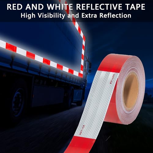 Swrt DC-N1 Dot-C2 Reflective Tape 2 Inch X 30 Feet Red White Reflective Tape Outdoor Waterproof Conspicuity Strong Adhesive Reflector Tape Warning Safety Reflective Tape thumb #1