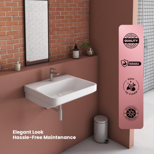 Image of FLY Rectangular Wash Basin for Bathroom | Wall Hung /Wall Mounted Sink | Glossy White Finish | Compact 18 x 14 x 6 Inch Basin for Home, Washroom & Vanity