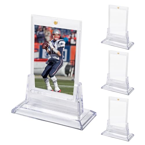 Klmnop 6 Pack Magnetic Card Holders for Trading Card, 35pt Hard Card Display Case with Card Stands?Clear Trading Cards Protector for Baseball Football Sports Card(Clear)