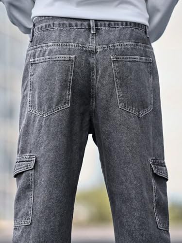 Image of TAGAS Men's Mid Rise Relaxed FIT Denim Jeans | Cargo | Multi Pocket Pant | Loose Fit Jeans | MDJ-19, Black, 30