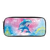 PJHEQOXE Kawaii Watercolor Dolphin Pen Pencil Case with Zipper,Aesthetic Pink Pencil Pouch Bag Aesthetic School Supplies Organizer for Girls,Boys