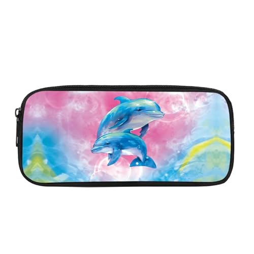 Image of Kawaii Watercolor Dolphin Pen Pencil Case with Zipper,Aesthetic Pink Pencil Pouch Bag Aesthetic School Supplies Organizer for Girls,Boys
