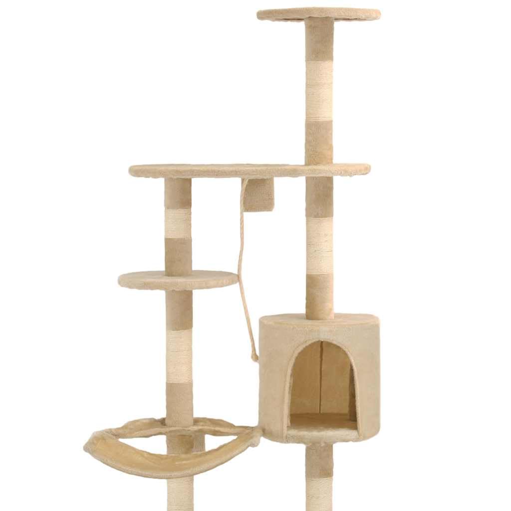 Tiragraffi da parete per gatti con colonne tiragraffi in sisal, 194 cm, beige, albero da arrampicata con grotta, letto, piattaforma e zone di riposo, per soggiorno e uso interno
