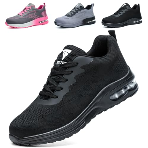 VAVOBIS Safety Trainers Men Womens Safety Shoes with Steel Toe Cap Trainers Non Slip Lightweight Work Trainers Breathable Puncture Proof Work ShoesBlack UK 7