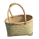 PEPLAYTAL Cesta de Bambú Tejida Mano con Asa Cesta de Almacenamiento Portátil para Flores Picnic y Frutas Caja Organizadora Natural Pequeña Color Color