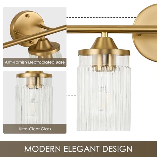 Image of Jonsi Gold Bathroom Light Fixtures 5-Light Vanity Lights Modern Wall Sconce with Clear Glass Shade Brushed Brass Bathroom Light Fixture Over Mirror for Bedroom Hallway Kitchen