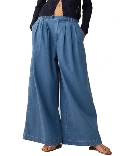 Women's Wide Leg Baggy Jeans High Waisted Loose Denim Palazzo Pants Summer Lightweight Flowy Trousers