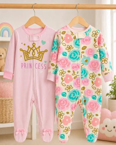 Image of TuddyBuddy Baby Girl's Cotton Printed Full Sleeves Sleepsuit /Footed Rompers for Baby Girl