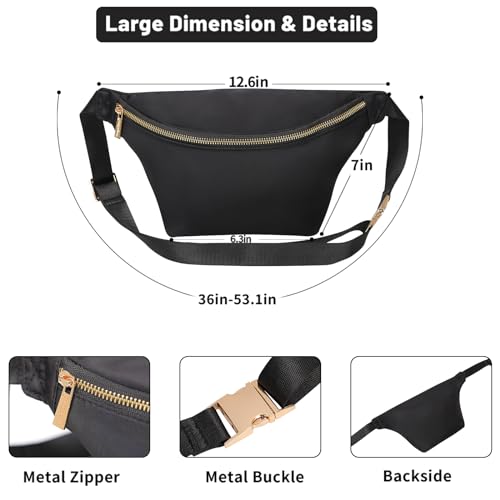 Large Waist Pack Bag Fanny Pack Bag Nylon Belt Bag for Men & Women Fashion Cross Body Bag Black Belt Pack (Black)… - Image 5