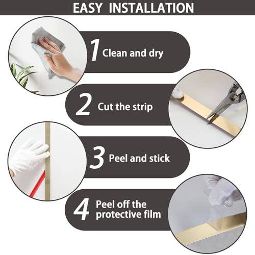 Peel and Stick Metal Finish Molding Trim, Stainless Steel Strip for Wall, Mirror Frame, Fireplace and Craft Decoration (Brushed Gold, 19.7 ft x 0.6 in) - Image 6
