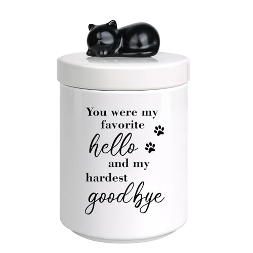 Silkwishes Cat Urn, Pet Ceramic Urns for Cats, Up to 45lbs, Pet Memorial, Black Cat