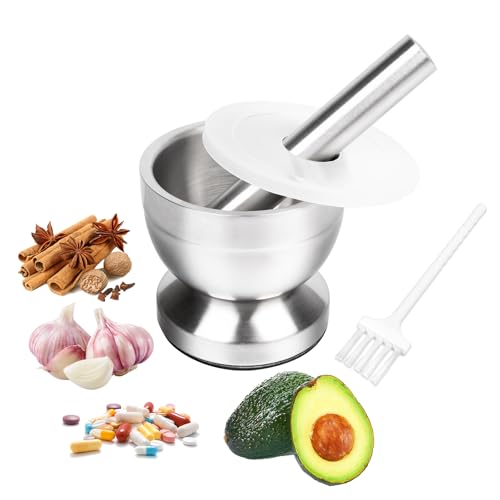 Ya en mundofriki.es: Mortero con mano de mortero, Mortero pequeño de acero inoxidable para ajo, Mortero multiusos antideslizante para machacar hierbas, pastillas y especias de cocina, 250ml