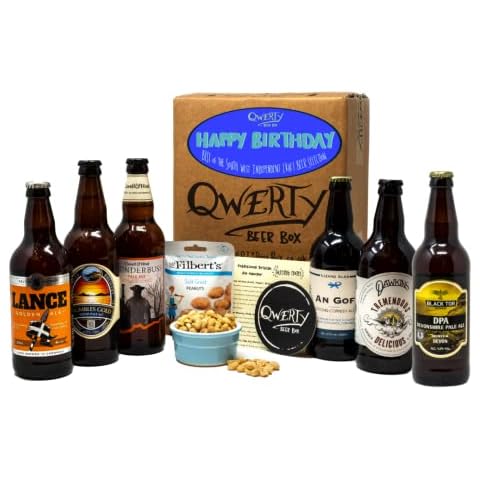 Premium British Real Ale Happy Birthday Gift Hamper - 6x500ml Independent Traditional Ales with Snack & Craft Beer Tasting Guide by QWERTY Beer Box - Birthday Gift for Men Cover