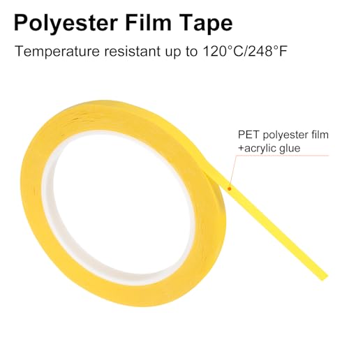 Image of uxcell 2 Rolls Yellow 0.39 Inch x 72 Yards Polyester Film Electrical Tape PET Tape High Temperature Heat Resistant Tape for Transformer Motor Wire 5S Positioning Logo,10mm x 66m