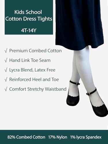 Image of COTTON DAY Kids Girls School Dress Cotton Tights Black White Navy Blue Burgundy