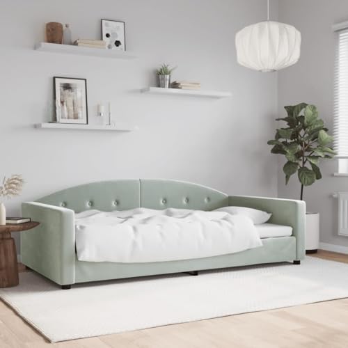 Rantry Sofá Cama Terciopelo Gris Claro 100x200 cm, Estructura de Sofá Cama para Pijamas Auxiliar de Invitados Habitación Mobiliario Mueble Duradero Individual Tipo 4 Camas y somieres