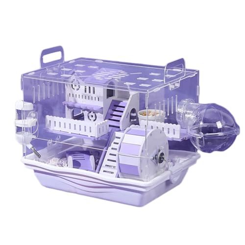 Large Acrylic Hamster Cage14.6x10.2x12.6in-Multi-Level Habitat for Dwarf/Syrian Hamsters-Mice (Ventilated Top-Removable Base) Expandable Small Animal Enclosure (Purple Hamster Cage, 14.6x10x12.6)
