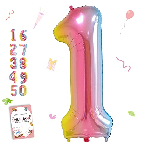 Smlpuame Foil Ballons Chiffre 1 Dégradé Rose - 101cm - Gonflable Grand Hélium Ballon 0-9 10-19 20 30 40 50 60 70 80 90 100, Décoration de Ballons Géants...