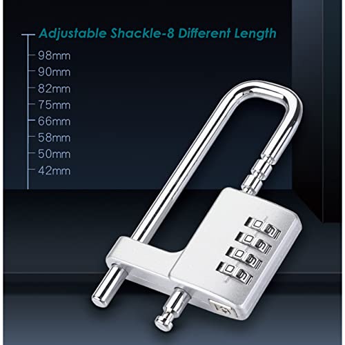 Image of Adjustable Shackle Combination Padlock,4 Digital Waterproof Password Padlock,Keyless Resettable Number Lock for Locker Room,Gate,Toolbox (1)