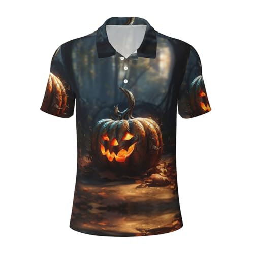 Polo respirant homme à manches courtes au motif de citrouille d'automne