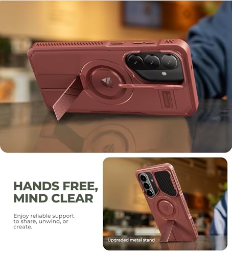 Image of Dexnor for Samsung Galaxy S26 Plus Case with Camera Cover & Adjustable Kickstand & Screen Protector, Compatible with MagSafe, Rugged Shockproof Bumper Cases Magnetic Protective Cover(2026),Maroon Red