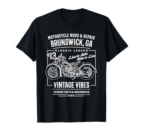 Brunswick GA USA Vintage Style Motorcycle Design T-Shirt