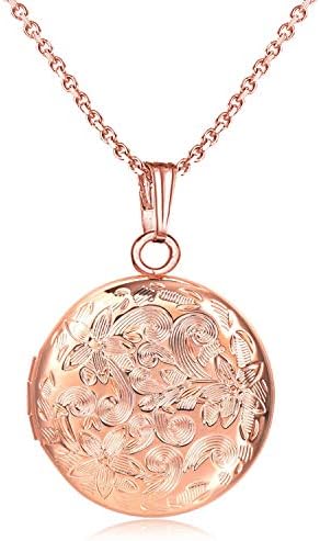 YOUFENG Locket Necklace that Holds Pictures Flower Lockets Pendant Necklaces Birthday Gifts Jewelry
