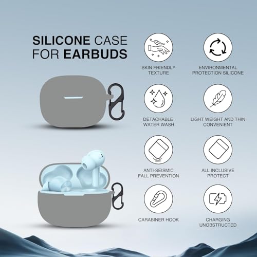 Image of Prolet Earbuds Case Compatible with Realme Buds T200x /T200 Lite, Silicone Shockproof Dustproof Cover, 360 Degree Protection, Anti-Scratch Soft TPU Skin, Carabiner Hook (Grey)