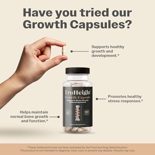 TruHeight Growth Capsules - Tall Nutrition for Natural Growth Supplement for Kids & Teens - Pediatric Vitamin D, K, Calcium & Ashwagandha - Bone Strength - Kids Vitamins D3 K2 Pills, Taller Ages 5+