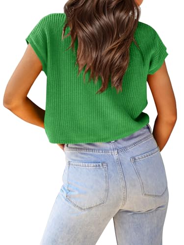 Image of Saodimallsu Womens Cap Sleeve Crop Tops Summer Trendy Going Out Crew Neck Loose Knit Cropped Sweater Vest Tank Top