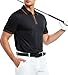 Alex Vando Mens Zipper Golf Shirt Moisture Wicking Zip Up Solid Fashion Polo Shirts,Black,XXL