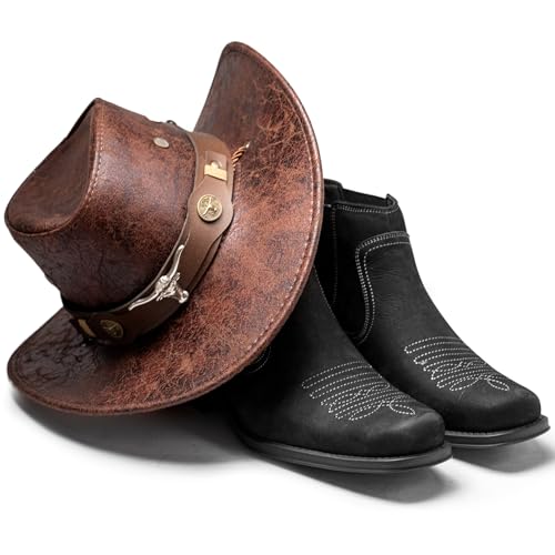 ArcBrothers Men's Square Toe Leather Cowboy Ankle Boots by ArcBrothers - Used condition - Image 4