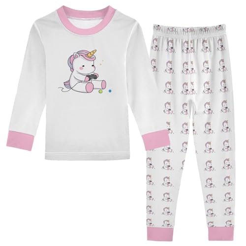 Cartoon Pajamas Set Playing Unicorns Long Sleeve PJs Cotton Jammies Sleepwear Top and Pants