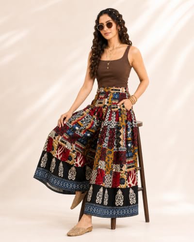 Image of COTLAND Fashions Jaipuri Cotton Printed Flared Palazzo Pants for Women