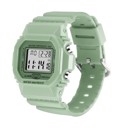 IBSO Women Digital Watch Sport Resistant Outdoor Waterproof Electronic Watch with Alarm, Stopwatch, Luminous Night Light Men Military (662 Green)