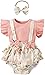 Loalirando 3pz Set Abito Estate Completo neonata Vestiti Bambina Fascia+Camicia Tinta Unita Manica Corta+Salopette Pantaloncini Neonata Stampato Fiore (Rosa, 12-18 Mesi)