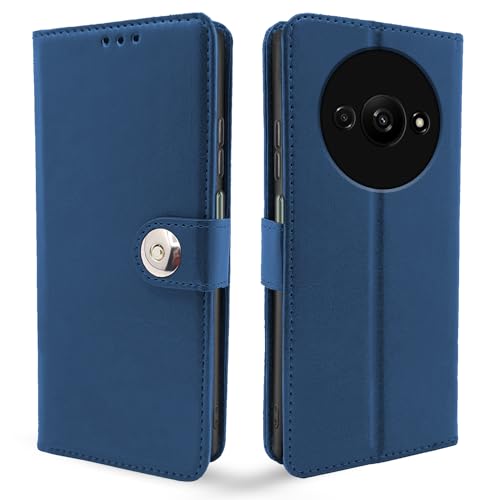 Image of Pikkme Flip Cover Leather Finish | Inside TPU with Card Pockets | Wallet Stand and Shock Proof | Complete Protection Button Flip Case for Redmi A3 (2024) / Redmi A3x / Poco C61(Blue)