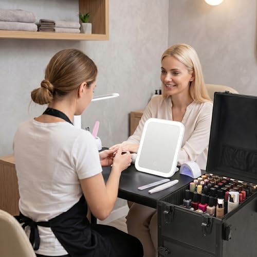 Image of Portable Manicure Table with 3 Drawers, Rolling Foldable Nail Desk with Detachable Mirror, Professional Makeup Train Case with Wheels and TSA Lock for Nail Techs & Salon Use