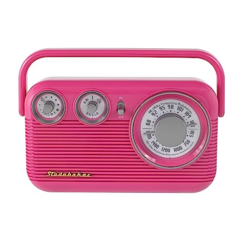 Studebaker Pink SB2003 Retro Portable AM FM Radio | Built in Speaker | AC Powered/Battery | Aux-in...