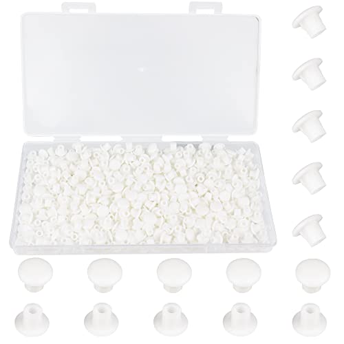 BOPOREAE 500Pcs 3/16 Inch Plastic White Hole Plugs, 5 mm Round Button Shelf Hole Plugs, Cabinet Closet Cupboard Shelves Furniture Peg Pin Nail Screw Drilling Hole Covers Caps