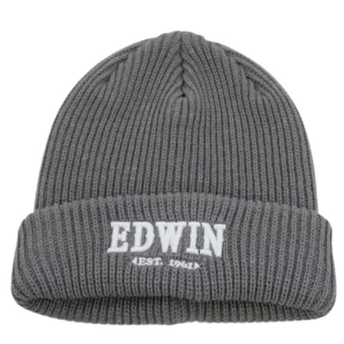 [エドウィン] ユニセックス ニットキャップ (リブ編み・ブランドロゴ) [ 251EN53 ] 帽子 GRY FR
