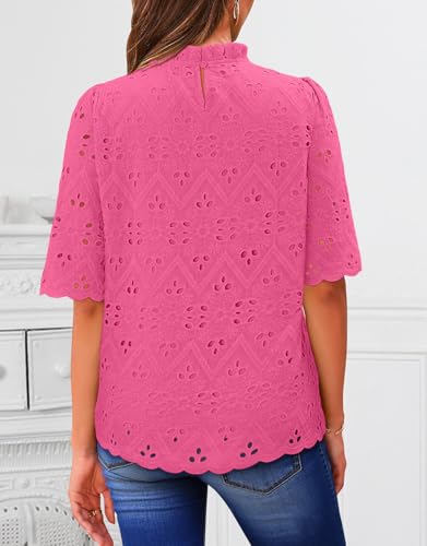 BETTE BOUTIK Womens Lace Tops 2025 Trendy Long Short Sleeve Eyelet Embroidered Dressy Casual Blouse Shirts