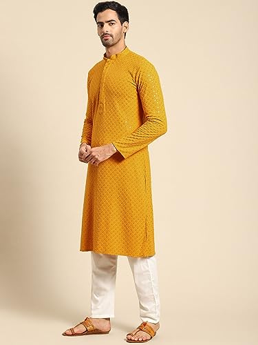 Image of Rajubhai Hargovindas Men Chikankari and Sequin Work Kurta